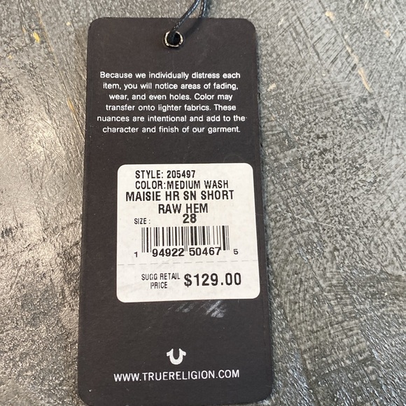 True Religion NEW Maisie Indie Sleeze High Rise Raw Hem Denim Shorts Size 28 - Picture 14 of 14
